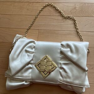 Gold-Accent BCBG Ivory Satin Clutch Shoulder Bag